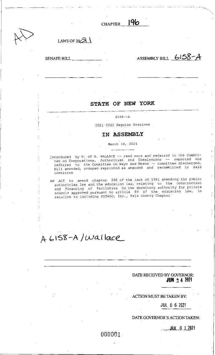 NYS Bill and Veto Jackets: 2021, Chapter 196