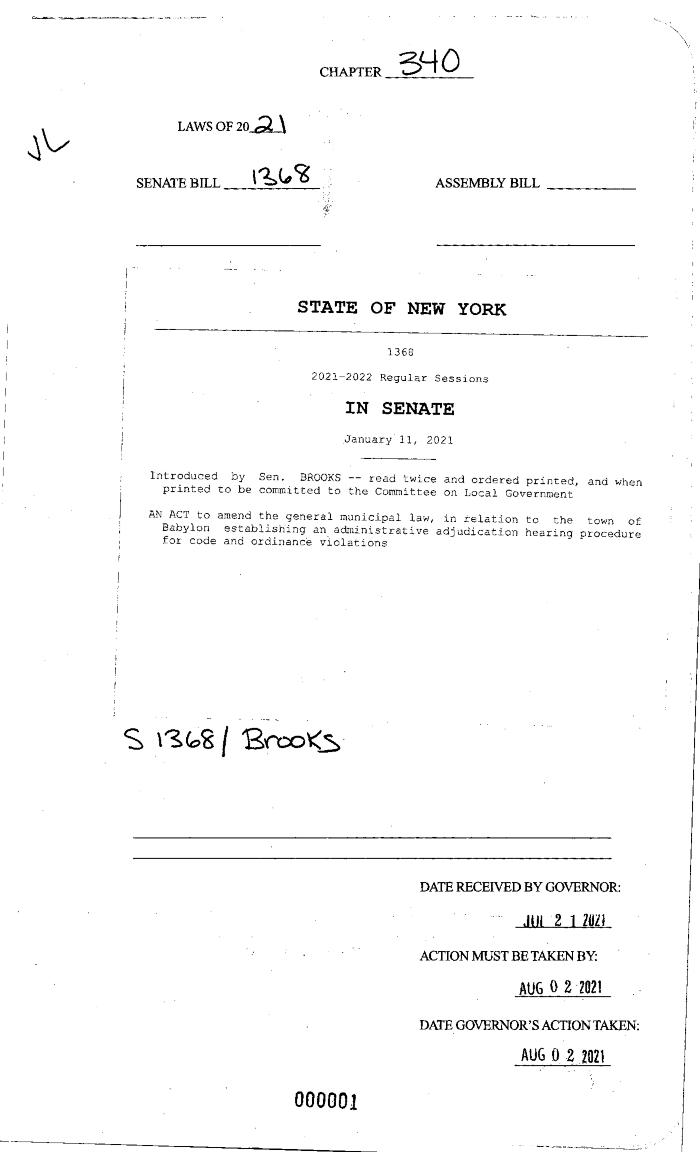 NYS Bill and Veto Jackets: 2021, Chapter 340
