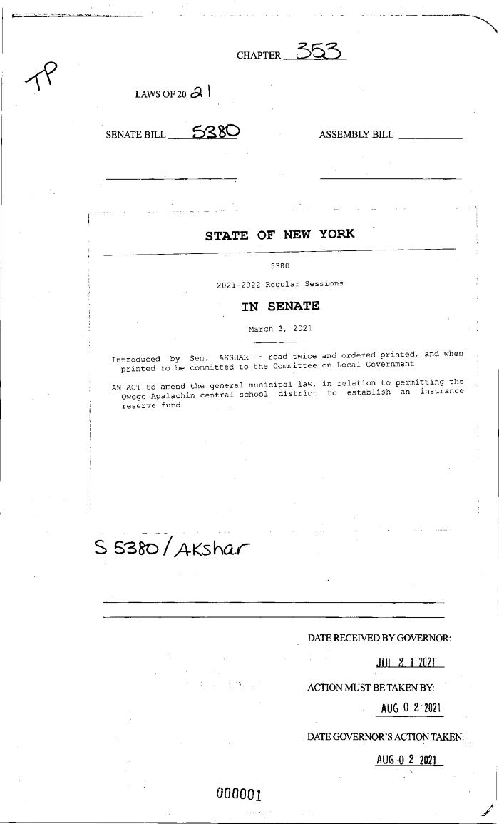 NYS Bill and Veto Jackets: 2021, Chapter 353