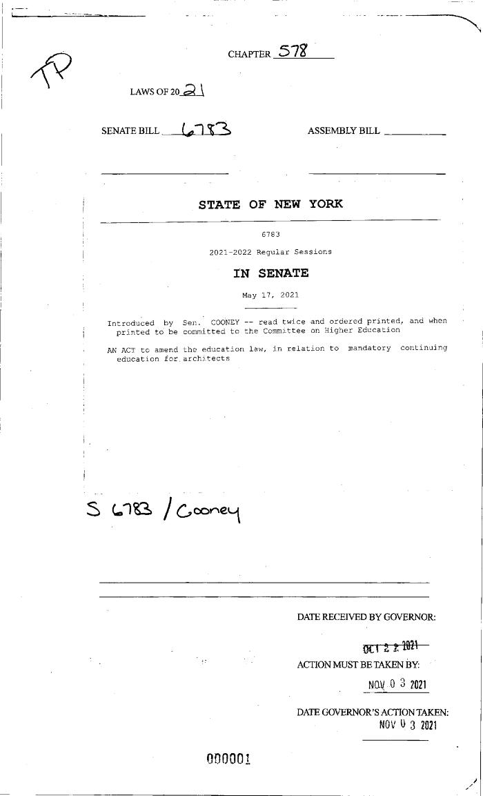 NYS Bill and Veto Jackets: 2021, Chapter 578