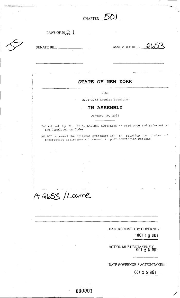 NYS Bill and Veto Jackets: 2021, Chapter 501