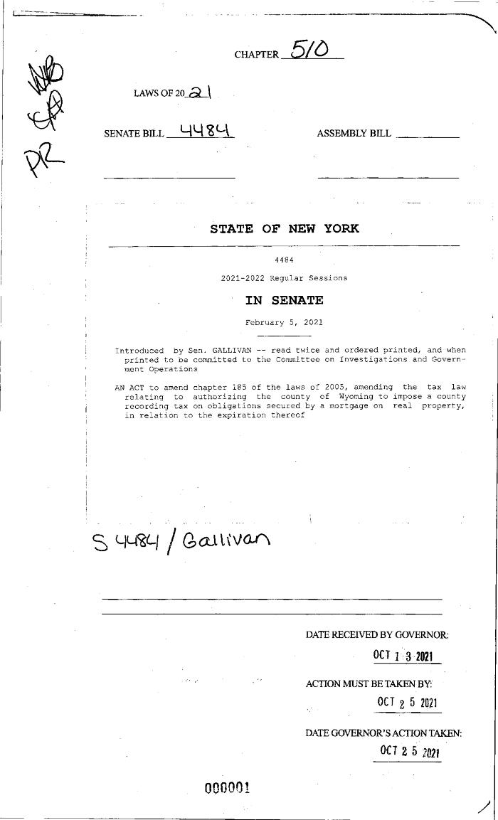 NYS Bill and Veto Jackets: 2021, Chapter 510
