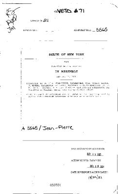 NYS Bill and Veto Jackets: 2021, Veto 71