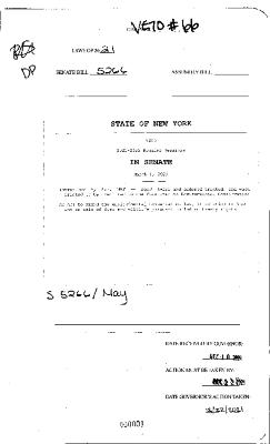 NYS Bill and Veto Jackets: 2021, Veto 66