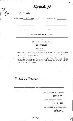 NYS Bill and Veto Jackets: 2021, Veto 74