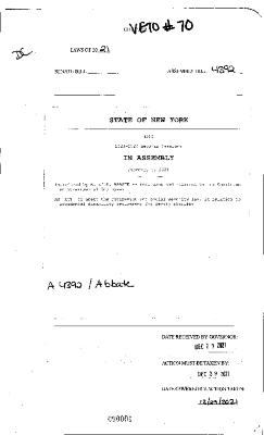 NYS Bill and Veto Jackets: 2021, Veto 70