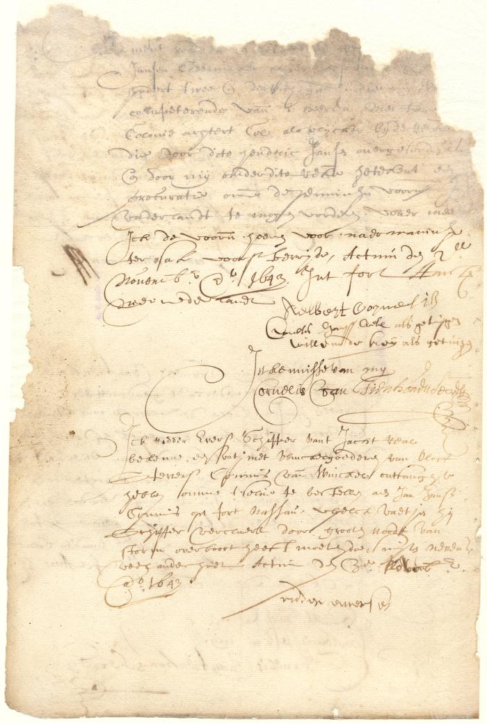 Receipt of Albert Cornelissen for payment by Hendrick Jansen of money due him by the proprietors of Achter Col