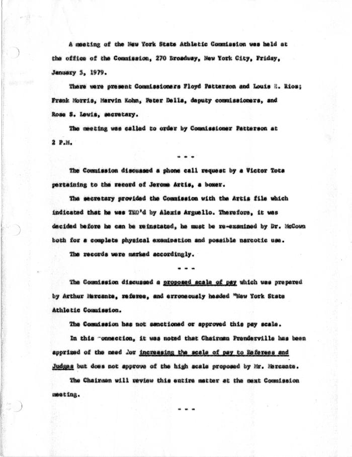 New York State Athletic Commission Minutes, January - March 1979