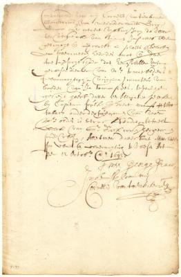 Declaration of George Grace regarding a note of Captain Foulke Brent in favor of Dirck Corssen Stam which is said to be in possession of the heirs of Thomas Oldens