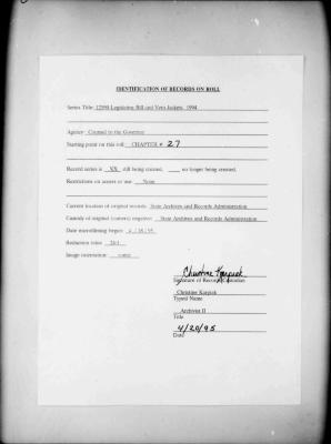 NYS Bill and Veto Jackets: 1994, Chapter 27