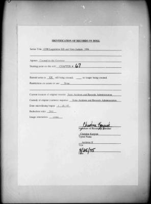NYS Bill and Veto Jackets: 1994, Chapter 67