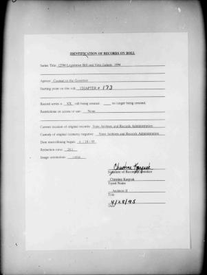 NYS Bill and Veto Jackets: 1994, Chapter 173