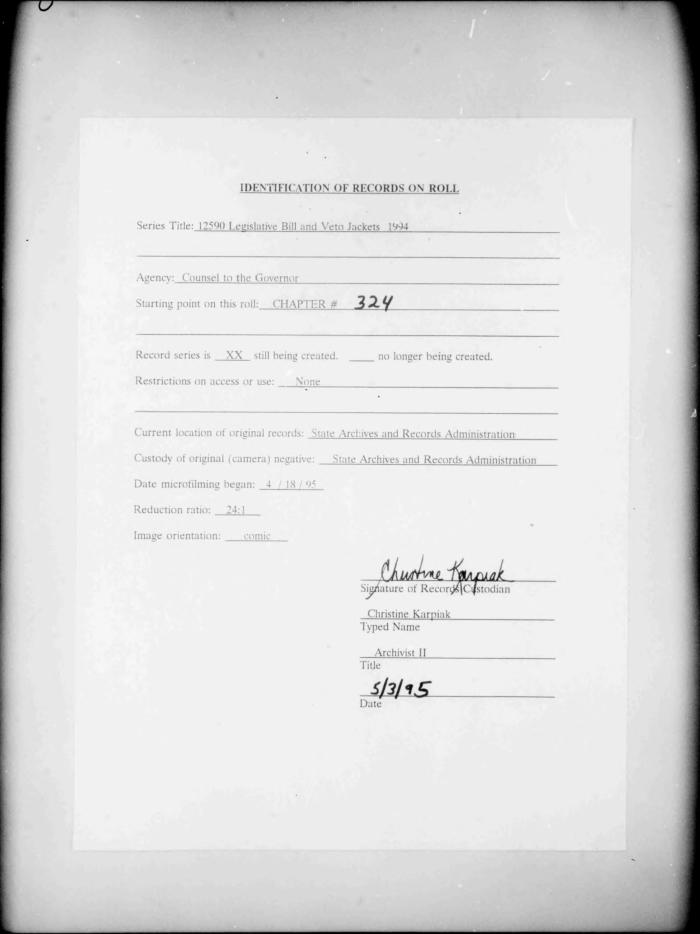 NYS Bill and Veto Jackets: 1994, Chapter 324
