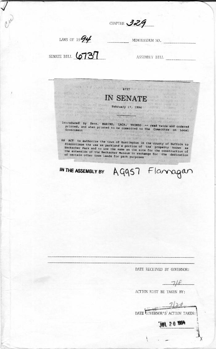 NYS Bill and Veto Jackets: 1994, Chapter 329