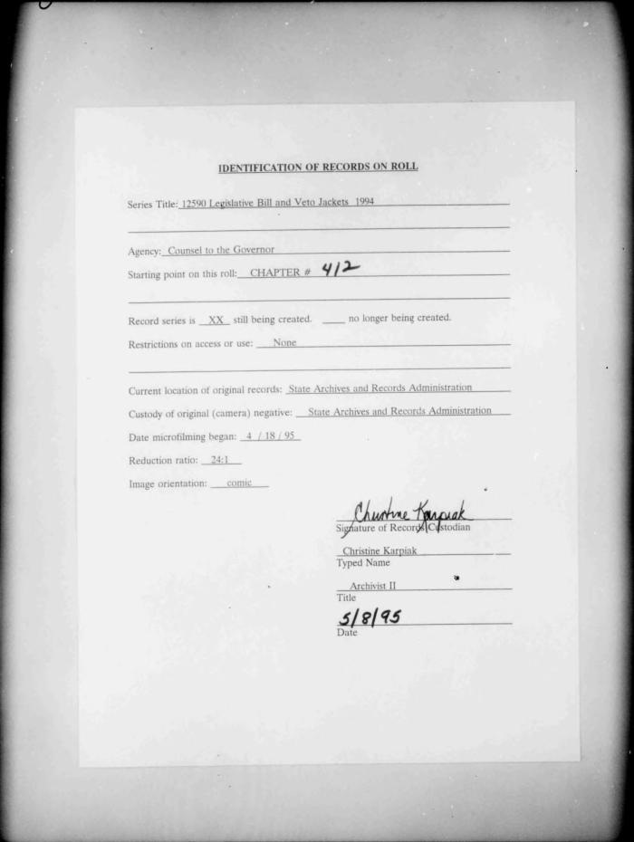 NYS Bill and Veto Jackets: 1994, Chapter 412