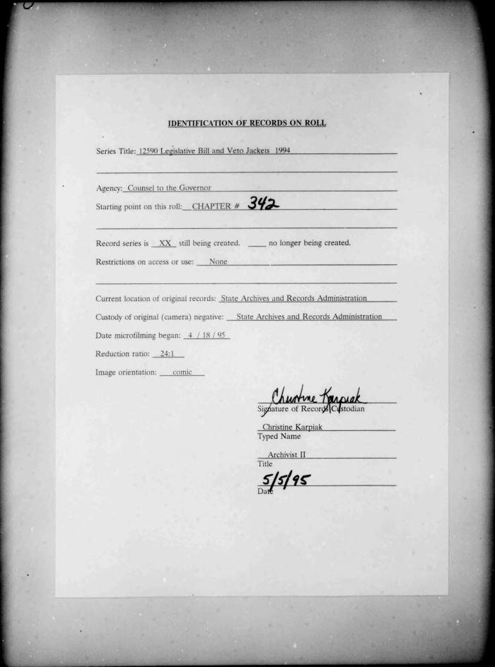 NYS Bill and Veto Jackets: 1994, Chapter 342