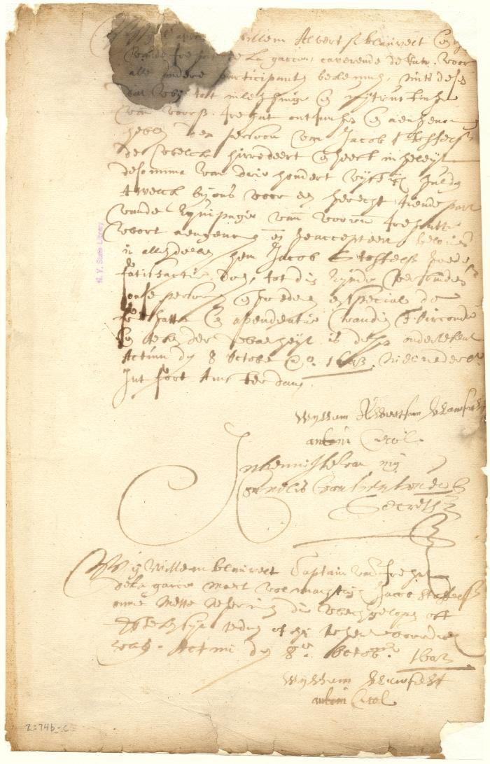 Certificate of part ownership of Jacob Stoffelsen in the privateer La Garce