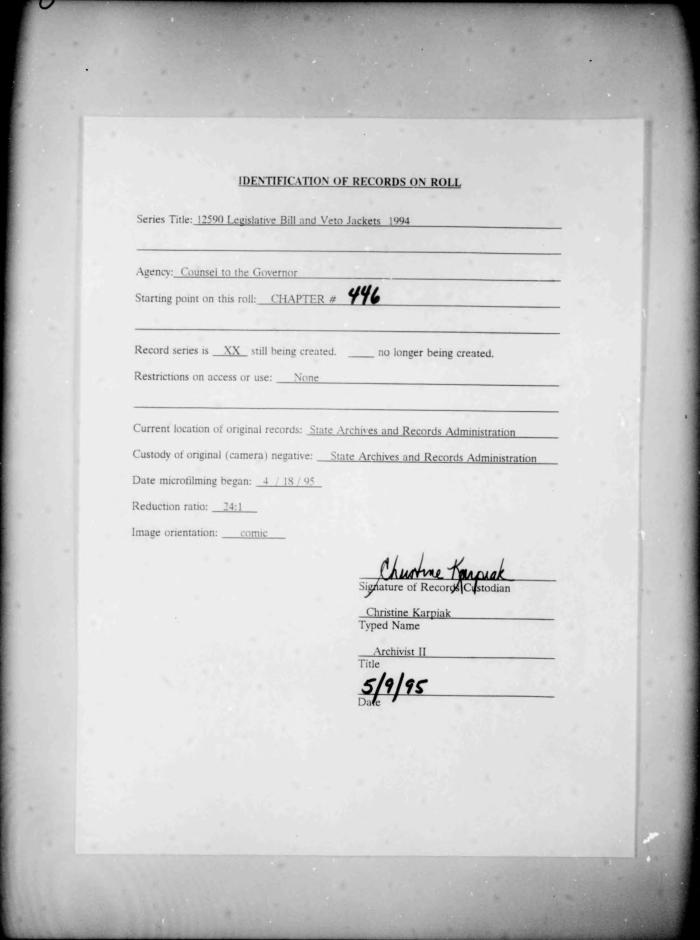 NYS Bill and Veto Jackets: 1994, Chapter 446