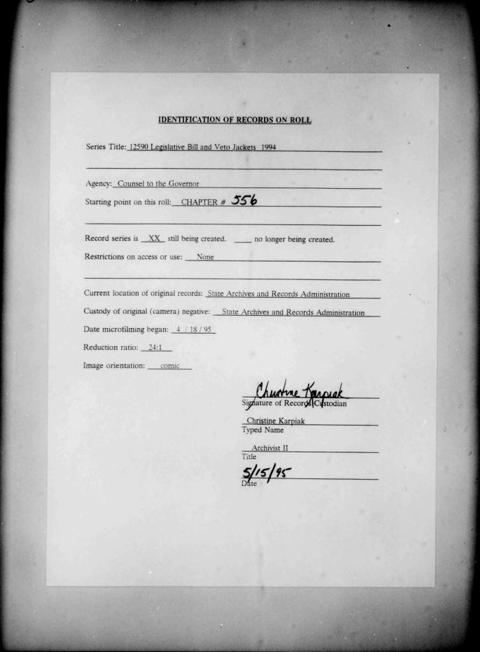 NYS Bill and Veto Jackets: 1994, Chapter 556