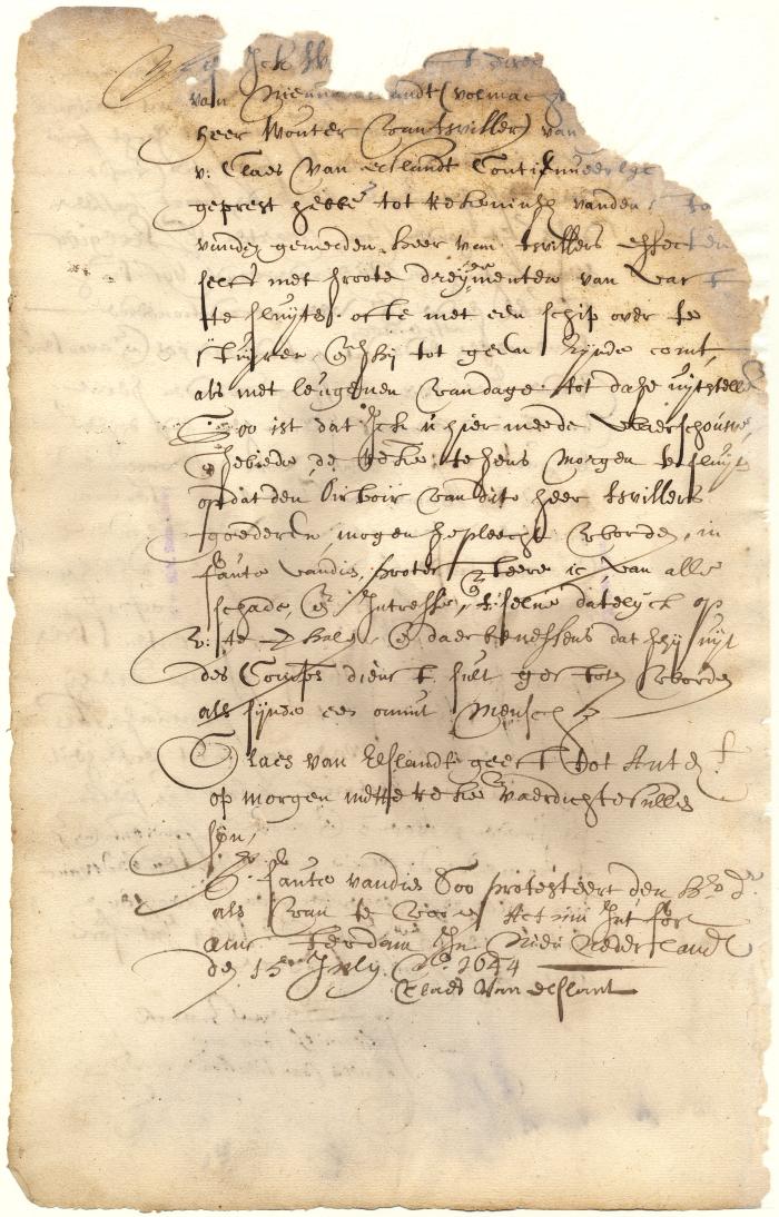 Protest of Director Kieft, as agent of Wouter van Twiller, against Claes van Elslandt for neglect to account for Van Twiller's property in his hands