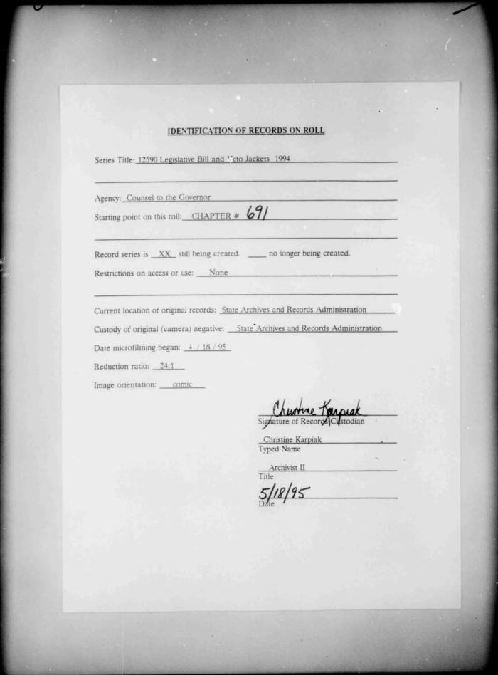 NYS Bill and Veto Jackets: 1994, Chapter 691