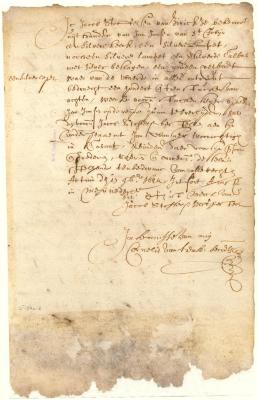 Receipt of Jacob Stofflesen for various pieces of plate left in his care by Jan Jansen of St Obyn