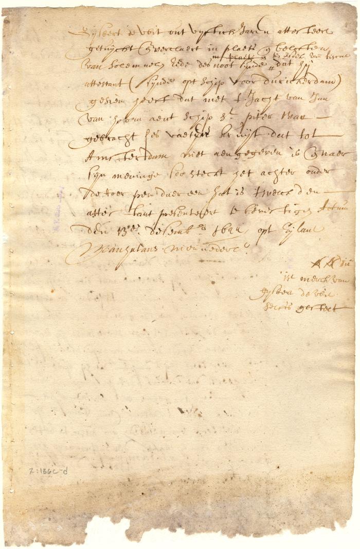 Declaration of Gysbert de Wit that powder was smuggled on board the ship St. Pieter