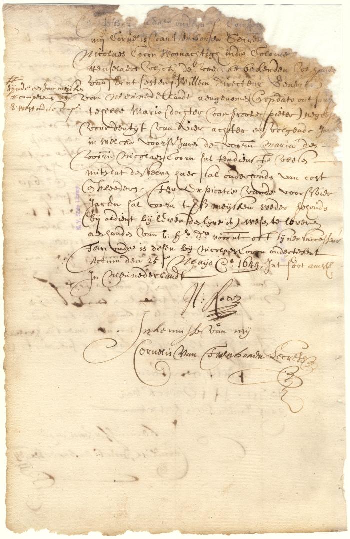 Indenture of service of Maria, a young Negro girl, to Nicolaes Coorn