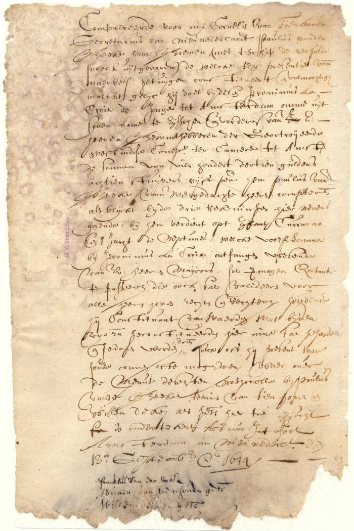Power of attorney from Paulus van der Beeke to Jeronimus La Croix, Jr, to collect money from the West India Company