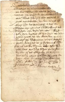 Declaration of Arent Corssen that Cornelis Groessen, supercargo of the Maecht van Enckhuysen, had complained to him of ill treatment by the pilot of said vessel