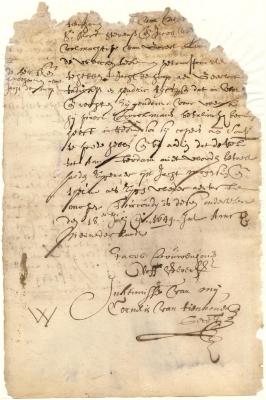 Bill of sale from Oloff Stevensen and Jacob Wolphertsen, agents of Govert Loockemans, to Geerloff Tadicksen and Menrdric Ryff of a half interest in the yacht De Hoop