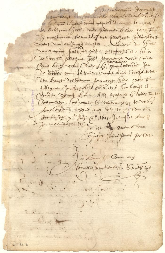 Declaration of Tryntje Jonas that Hillegont Joris first declared that Jan, the pilot, and afterwards that Laurens Cornelissen was the father of the child