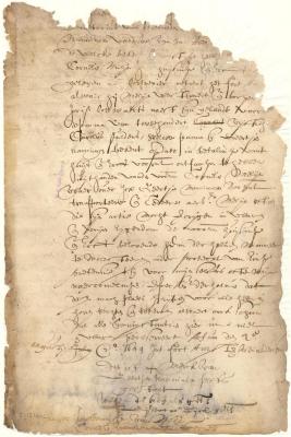 Deed from Geertje Nannincx to Cornelis Melyn of a house and lot on the East river near Fort Amsterdam