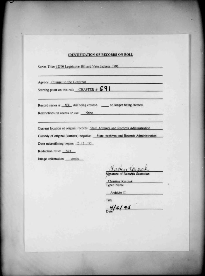 NYS Bill and Veto Jackets: 1993, Chapter 691