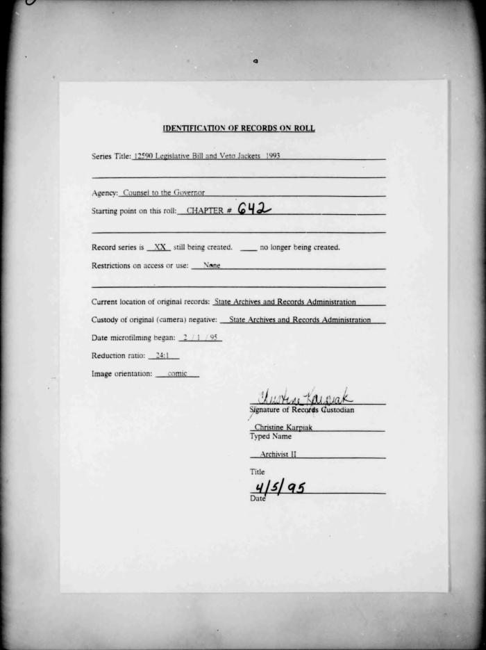 NYS Bill and Veto Jackets: 1993, Chapter 642