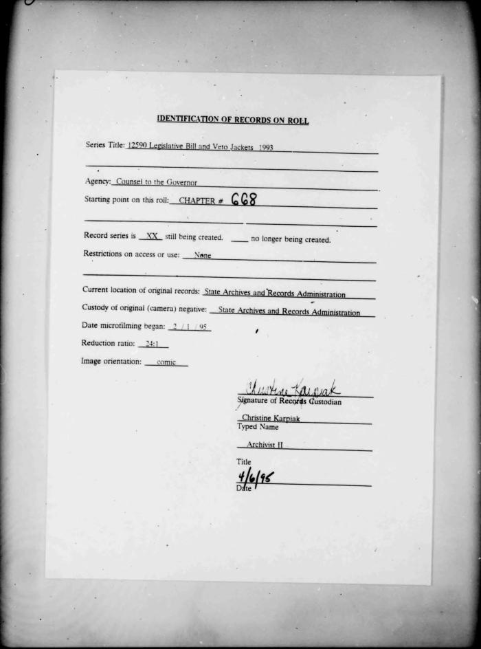NYS Bill and Veto Jackets: 1993, Chapter 668