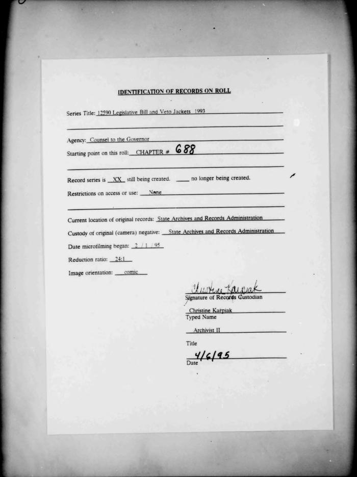 NYS Bill and Veto Jackets: 1993, Chapter 688
