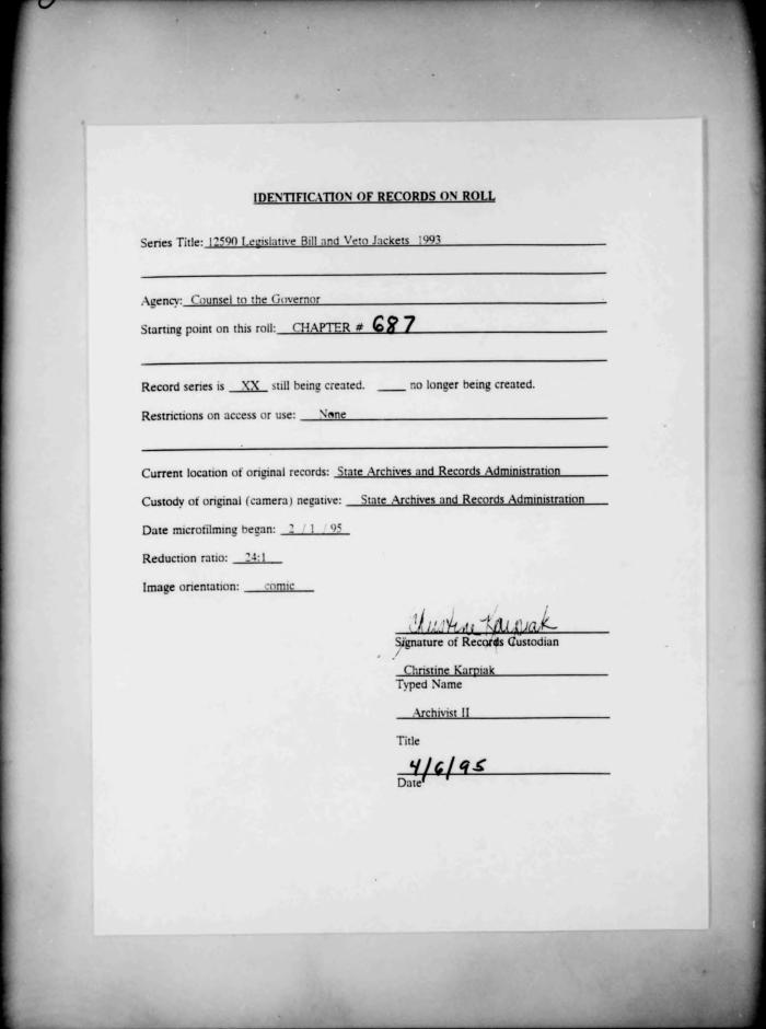 NYS Bill and Veto Jackets: 1993, Chapter 687