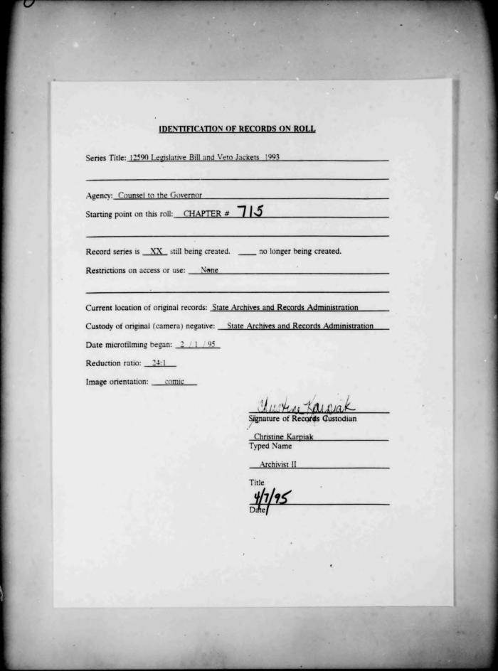 NYS Bill and Veto Jackets: 1993, Chapter 715