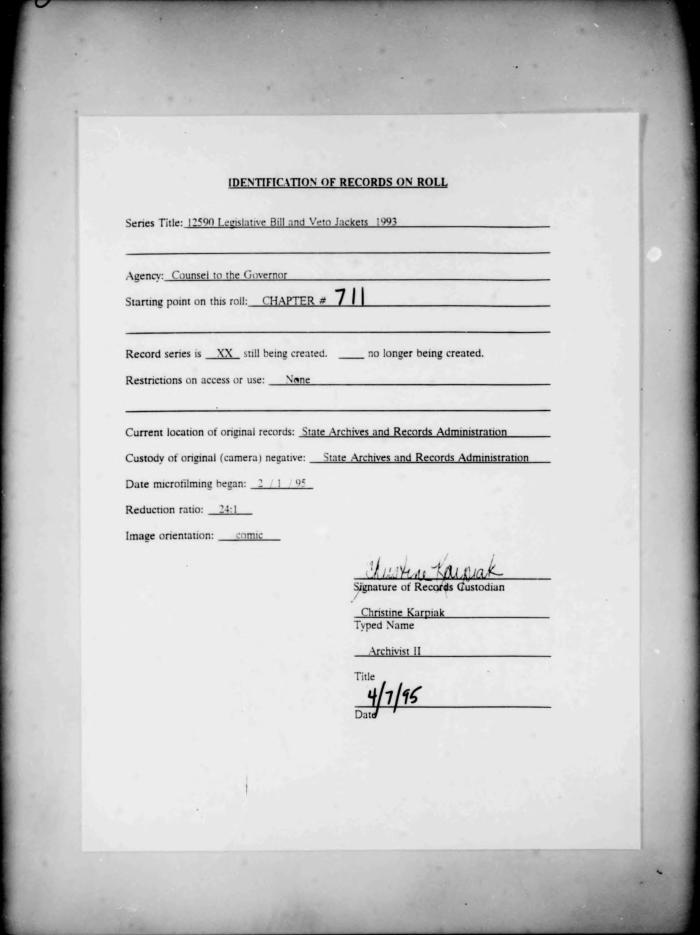 NYS Bill and Veto Jackets: 1993, Chapter 711
