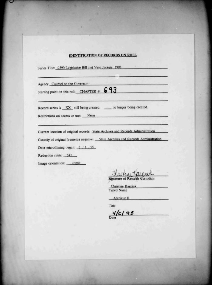 NYS Bill and Veto Jackets: 1993, Chapter 693