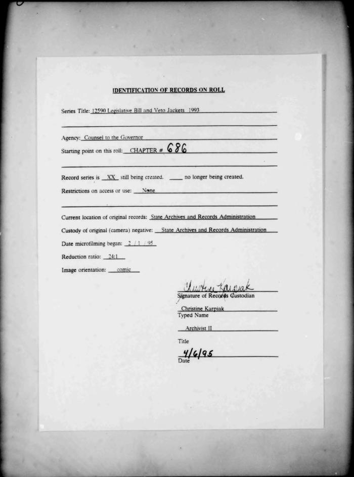 NYS Bill and Veto Jackets: 1993, Chapter 686