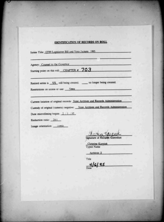 NYS Bill and Veto Jackets: 1993, Chapter 703