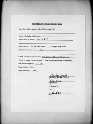 NYS Bill and Veto Jackets: 1993, Veto 67