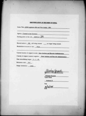 NYS Bill and Veto Jackets: 1993, Veto 39