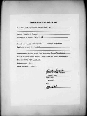 NYS Bill and Veto Jackets: 1993, Veto 41