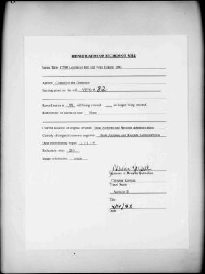 NYS Bill and Veto Jackets: 1993, Veto 82