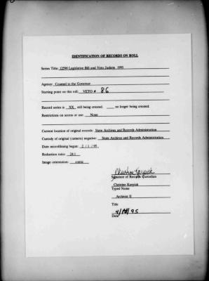 NYS Bill and Veto Jackets: 1993, Veto 86