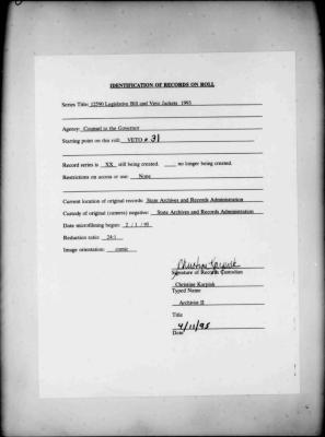 NYS Bill and Veto Jackets: 1993, Veto 31