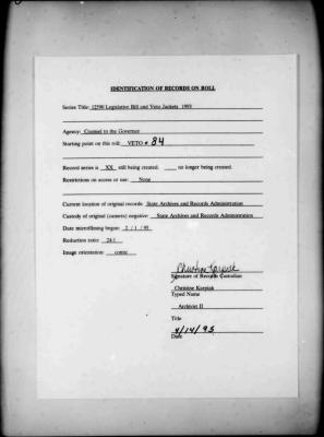 NYS Bill and Veto Jackets: 1993, Veto 84